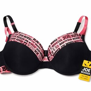 Joe Boxer Black and Pink Logo-Trim Padded Bra